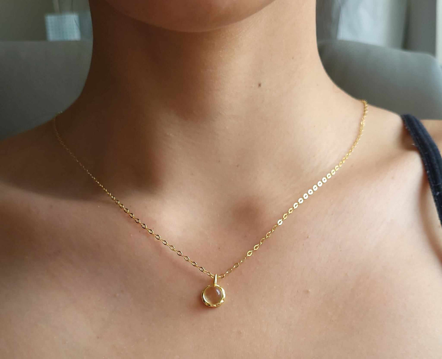 Collier Argent 925 Citrine Naturelle Ronde