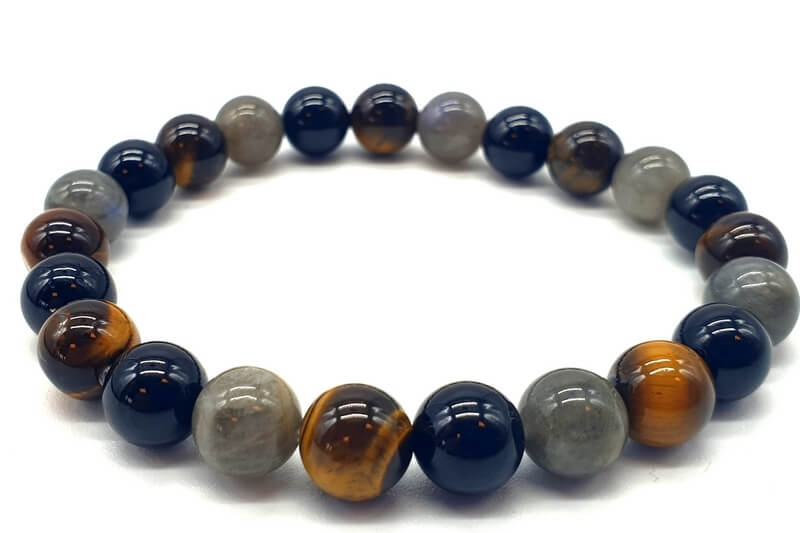Bracelet Labradorite, Tourmaline noire, Oeil de tigre 8 mm