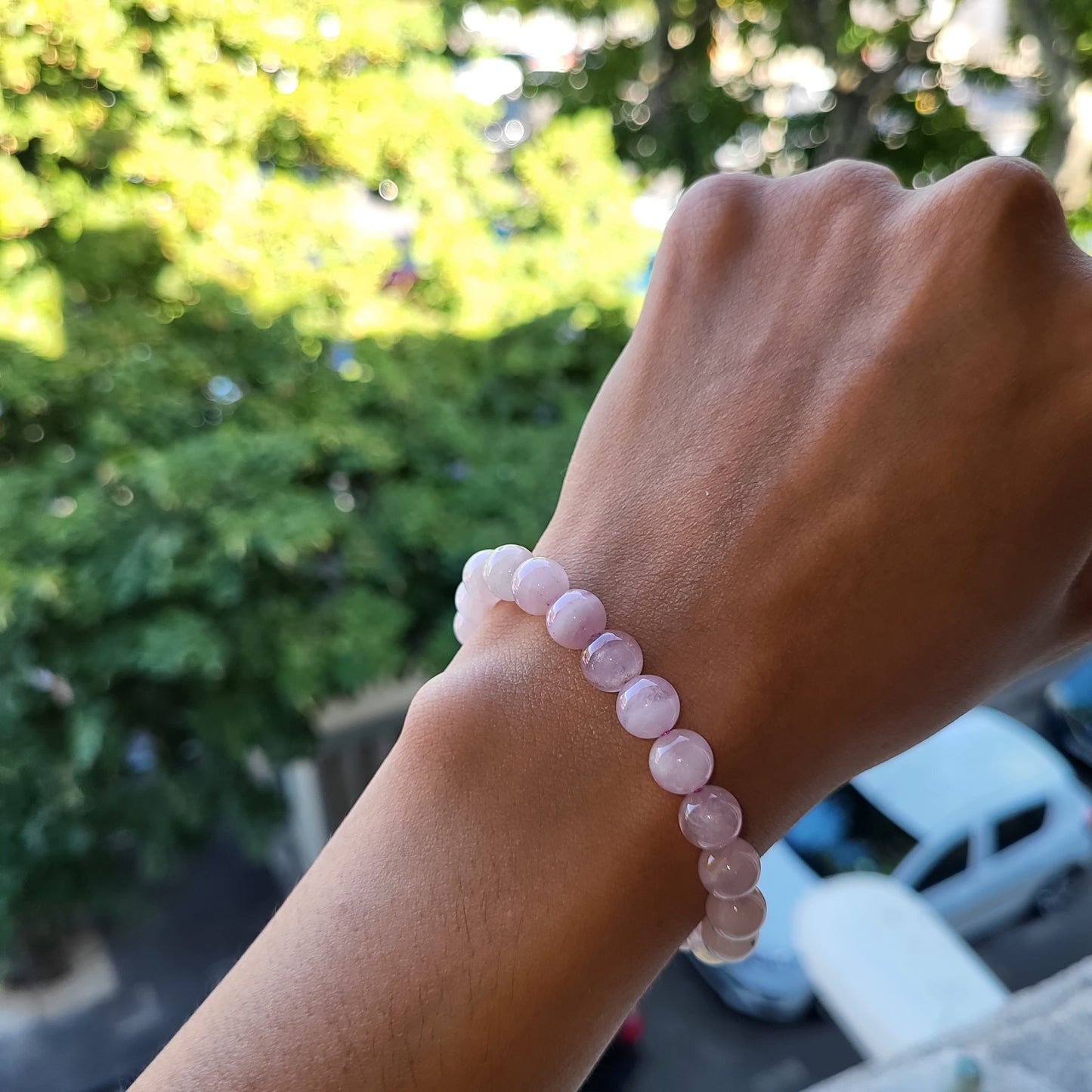 BRACELET BOULE 08MM QUARTZ ROSE AA
