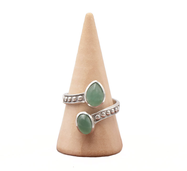 BAGUE ARGENT 925 RÉGLABLE AVENTURINE VERTE A