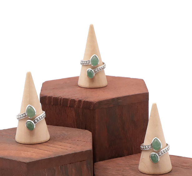 BAGUE ARGENT 925 RÉGLABLE AVENTURINE VERTE A