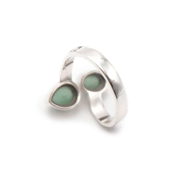 BAGUE ARGENT 925 RÉGLABLE AVENTURINE VERTE A