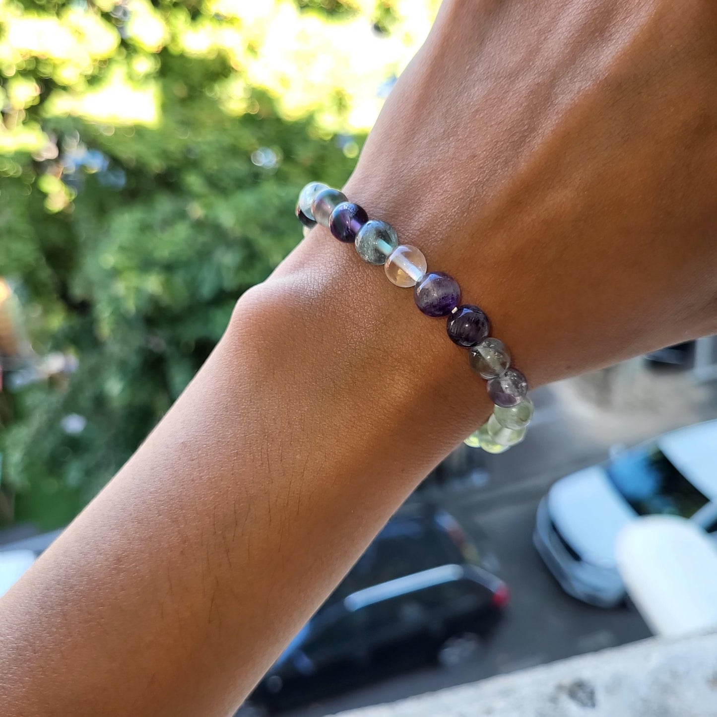 BRACELET BOULE 08MM FLUORINE MULTICOLORE AA